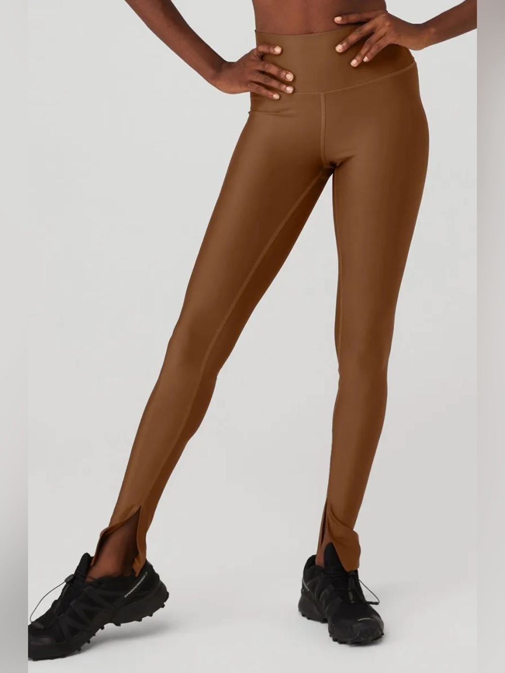Alo Yoga Airlift High-Waist Elongated Flutter Split Hem Leggings Cinnamon Brown
